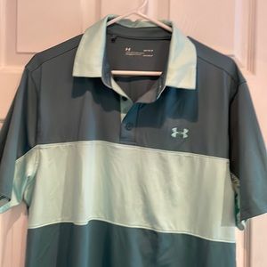 Under armour large polo light and aqua green color block. Great condition